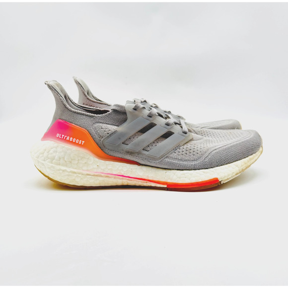 Adidas UltraBoost 21 Womens 8 Gray White Knit Sneakers Running Shoes Trainer - Picture 1 of 10